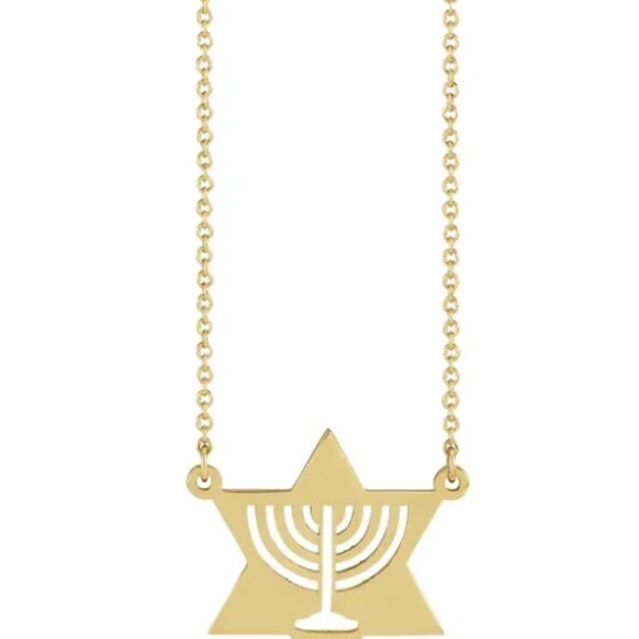 14K Yellow Menorah Star 16" Necklace - Picture 5 of 6
